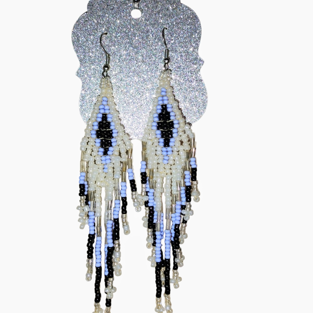 Black and White Geometric Beaded Earrings